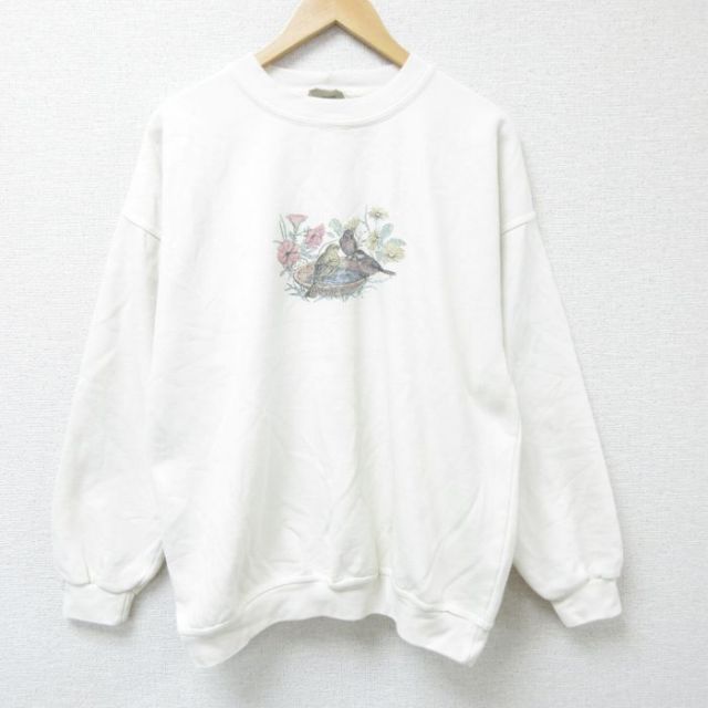 古着通販 XL☆古着 長袖 スウェット メンズ クルーネック 白