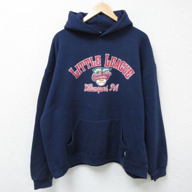 【50%OFF】XL★古着 ラッセル 長袖 スウェット パーカー メンズ 00年代 00s リトルリーグ 大きいサイズ 紺 ネイビー 25may30 中古 スエット トレーナー トップス
