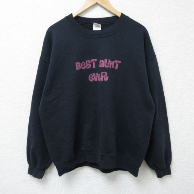 【20%OFF】L★古着 長袖 スウェット メンズ 00年代 00s BeST クルーネック 黒 ブラック 25may30 中古 スエット トレーナー トップス