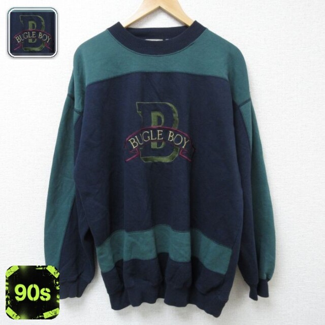 ビューグルボーイ 90s 長袖スウェット ビッグロゴ刺繍 ネイビー XL | 古着
