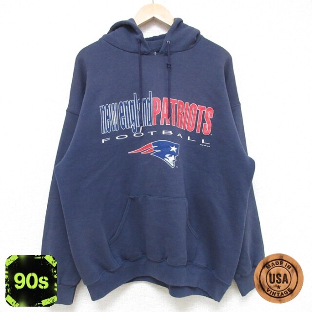 【50%OFF】90s 長袖パーカー NFL ニューイングランドペイトリオッツ ネイビー XL | 古着
