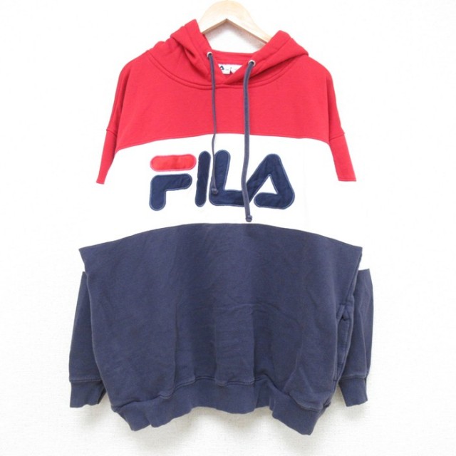 XL★古着 フィラ FILA 長袖 スウェット パーカー メンズ ビッグロゴ 大きいサイズ 白他 ホワイト 25may31 中古 スエット トレーナー トップス