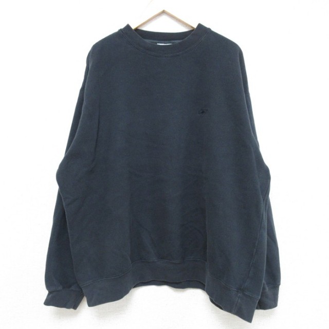 【50%OFF】XL★古着 リーボック REEBOK 長袖 スウェット メンズ 00年代 00s ワンポイントロゴ 大きいサイズ クルーネック 黒 ブラック 25may31 中古 スエット トレーナー トップス