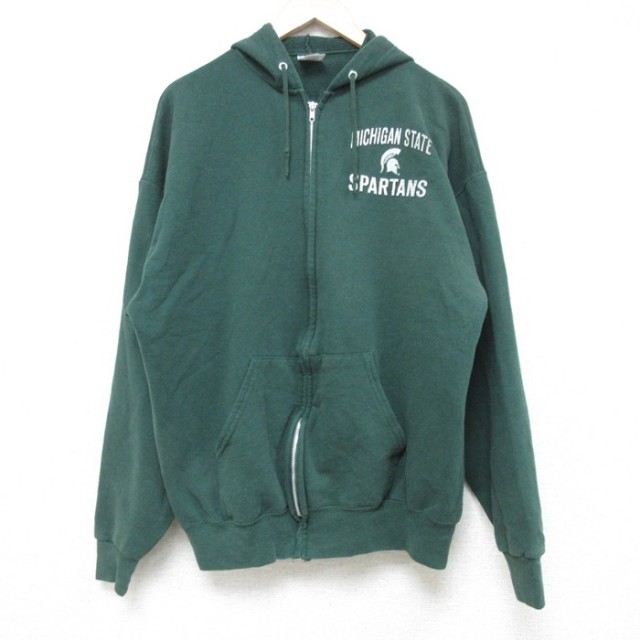 【20%OFF】XL★古着 ジャージーズ 長袖 ブランド フルジップ スウェット パーカー メンズ 00年代 00s ミシガン 緑 グリーン 25may31 中古 スエット トレーナー トップス