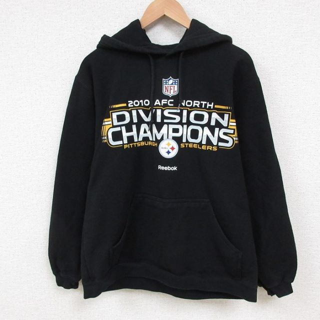 L★古着 リーボック REEBOK 長袖 スウェット パーカー メンズ NFL ピッツバーグ 黒 ブラック アメフト スーパーボウル 25jun02 中古 スエット トレーナー トップス
