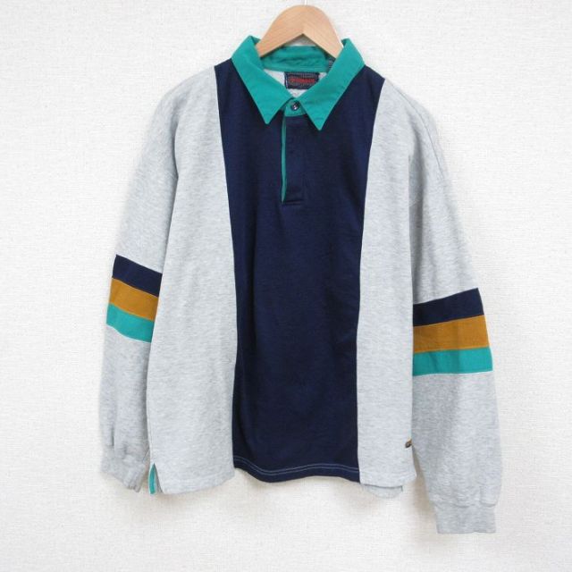 XL★古着 マックレガー 長袖 スウェット メンズ 90年代 90s マルチカラー 襟付き 紺他 ネイビー 25jun02 中古 スエット トレーナー トップス
