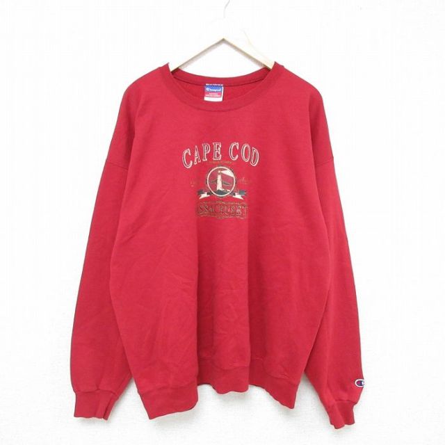 XL★古着 チャンピオン champion 長袖 スウェット メンズ 00年代 00s ケープコッド 大きいサイズ クルーネック 赤 レッド 25jun04 中古 スエット トレーナー トップス