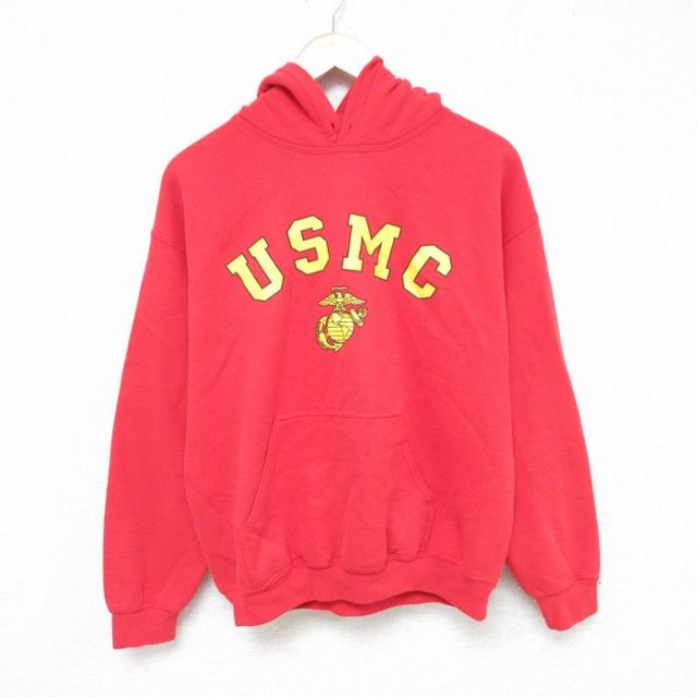 M★古着 長袖 スウェット パーカー メンズ 00年代 00s ミリタリー USMC 赤 レッド 25jun04 中古 スエット トレーナー トップス