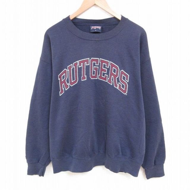 【50%OFF】XL★古着 ジャンスポーツ 長袖 スウェット メンズ 00年代 00s ラドガーズ 大きいサイズ クルーネック 紺 ネイビー 25jun04 中古 スエット トレーナー トップス