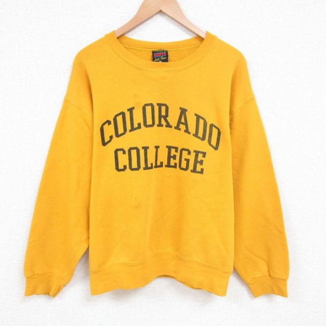 XL★古着 長袖 スウェット メンズ 90年代 90s コロラド カレッジ クルーネック USA製 黄 イエロー 25jun04 中古 スエット トレーナー トップス