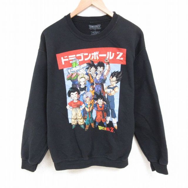 【20%OFF】L★古着 長袖 スウェット メンズ アニメ ドラゴンボールZ ベジータ クルーネック 黒 ブラック 25jun04 中古 スエット トレーナー トップス