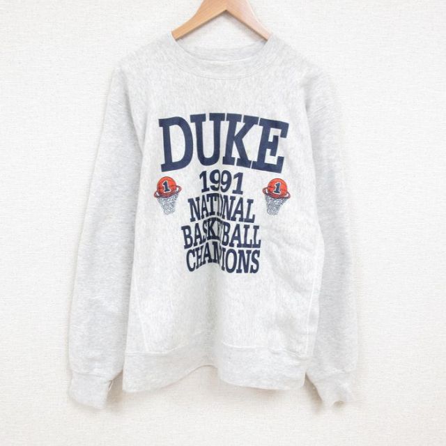 XL★古着 長袖 スウェット メンズ 90年代 90s DUKE 大きいサイズ クルーネック USA製 薄グレー 霜降り 25jun04 中古 スエット トレーナー トップス