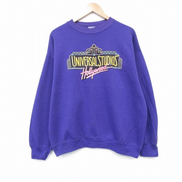 XL★古着 TULTEX 長袖 スウェット メンズ 90年代 90s ユニバーサルスタジオ クルーネック USA製 紫 パープル 25oct01 中古 スエット トレーナー トップス