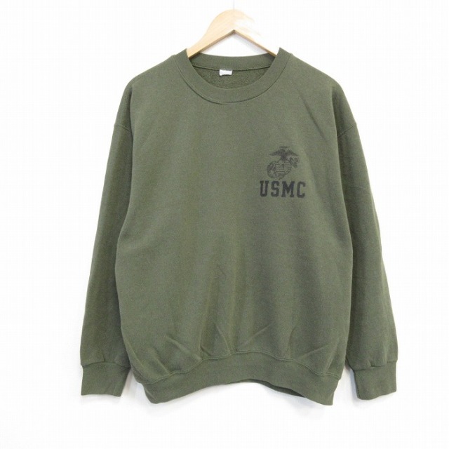 L★古着 長袖 スウェット メンズ ミリタリー USMC クルーネック 緑 グリーン 25oct01 中古 スエット トレーナー トップス