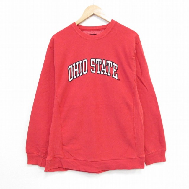 L★古着 STEVE&BARRYS 長袖 スウェット メンズ オハイオ クルーネック 赤 レッド 25oct01 中古 スエット トレーナー トップス