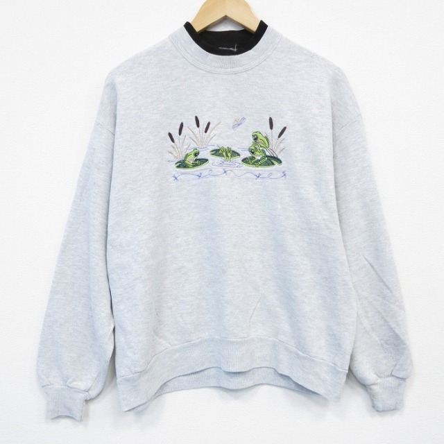 【50%OFF】長袖スウェット カエル刺繍 グレー L | 古着