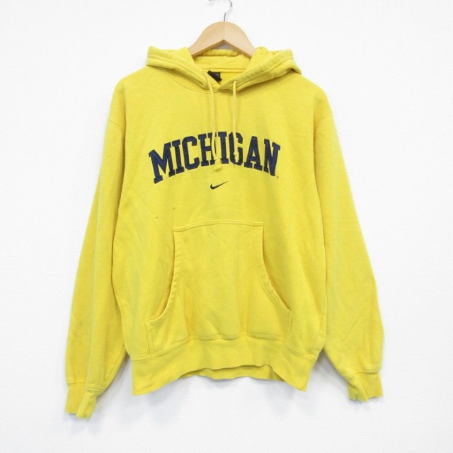XL★古着 ナイキ NIKE 長袖 スウェット パーカー メンズ 00年代 00s ミシガン 刺繍 黄 イエロー 25oct01 中古 スエット トレーナー トップス