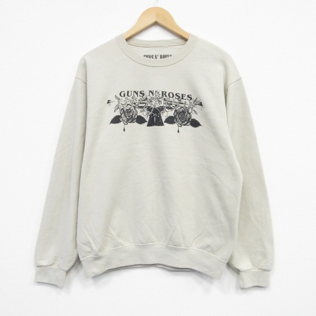 M★古着 長袖 ロック バンド スウェット メンズ ガンズアンドローゼス クルーネック ベージュ カーキ 25oct01 中古 スエット トレーナー トップス