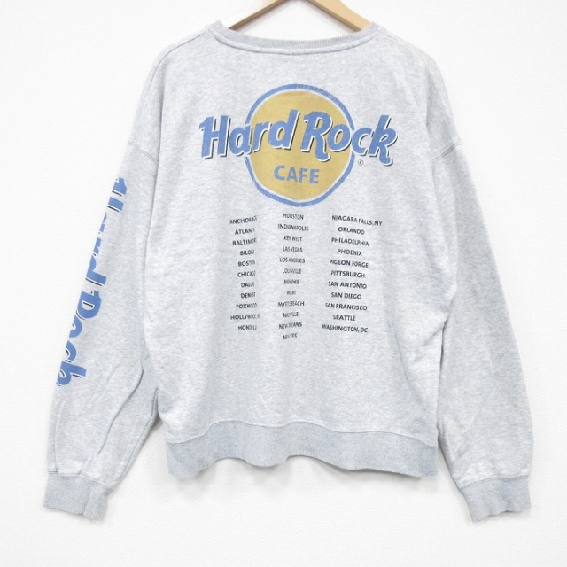 XL★古着 長袖 スウェット メンズ ハードロックカフェ クルーネック 薄グレー 霜降り 25oct03 中古 スエット トレーナー トップス