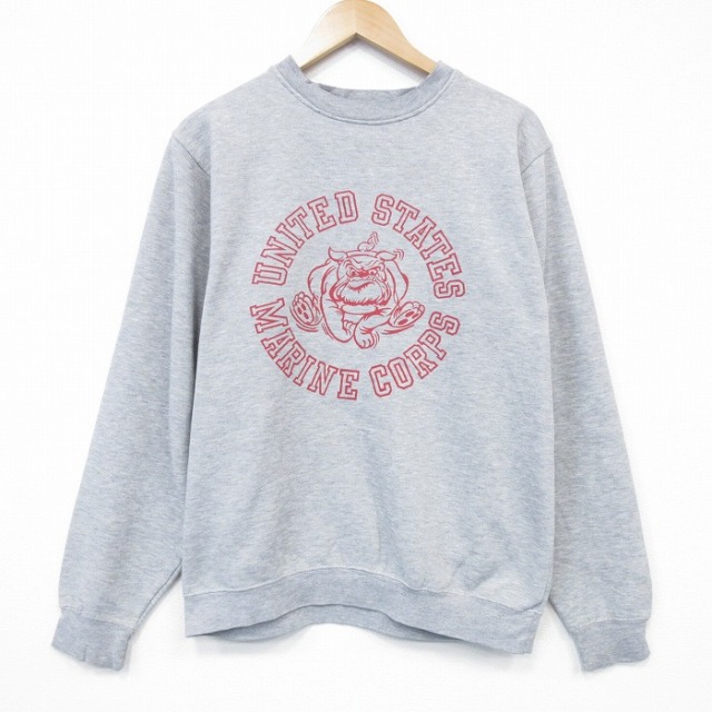 M★古着 長袖 スウェット メンズ 00年代 00s ミリタリー USMC 両面プリント クルーネック グレー 霜降り 【spe】 25oct03 中古 スエット トレーナー トップス