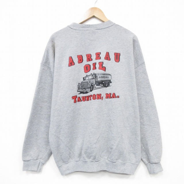 XL★古着 リー Lee 長袖 スウェット メンズ 00年代 00s タンクローリー 大きいサイズ クルーネック グレー 霜降り 25oct03 中古 スエット トレーナー トップス