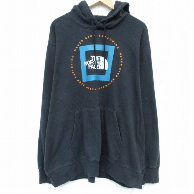 XL★古着 ノースフェイス THE NORTH FACE 長袖 スウェット パーカー メンズ ビッグロゴ 大きいサイズ 黒 ブラック 25oct03 中古 スエット トレーナー トップス