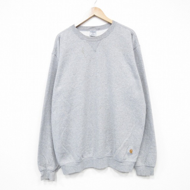 XL★古着 カーハート Carhartt 長袖 スウェット メンズ 無地 大きいサイズ クルーネック グレー 霜降り 25oct02 中古 スエット トレーナー トップス