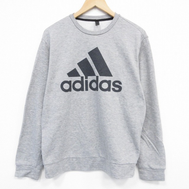 L★古着 アディダス adidas 長袖 スウェット メンズ ビッグロゴ クルーネック グレー 霜降り 25oct02 中古 スエット トレーナー トップス