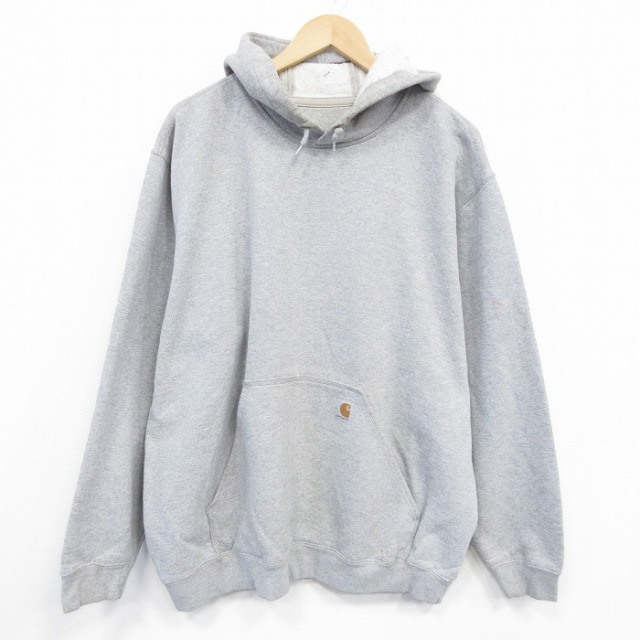 XL★古着 カーハート Carhartt 長袖 スウェット パーカー メンズ 無地 大きいサイズ グレー 霜降り 25oct02 中古 スエット トレーナー トップス