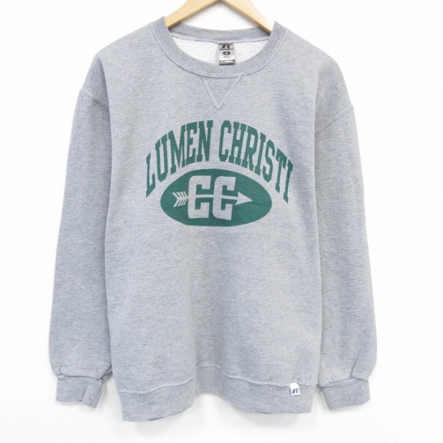 L★古着 ラッセル 長袖 スウェット メンズ LUMEN クルーネック グレー 霜降り 25oct02 中古 スエット トレーナー トップス