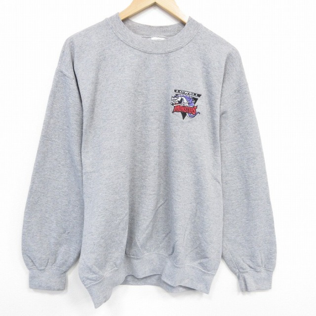 L★古着 長袖 スウェット メンズ 00年代 00s アイスホッケー クルーネック グレー 霜降り 25oct02 中古 スエット トレーナー トップス