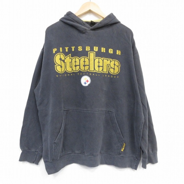 XL★古着 長袖 スウェット パーカー メンズ NFL ピッツバーグスティーラーズ 大きいサイズ 濃グレー アメフト スーパーボウル 25oct04 中古 スエット トレーナー トップス