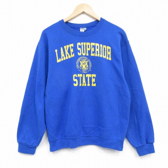 M★古着 ジャージーズ 長袖 スウェット メンズ 00年代 00s LAKE クルーネック 青 ブルー 25oct04 中古 スエット トレーナー トップス