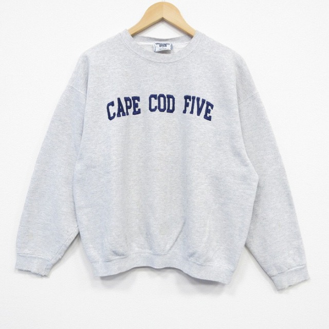 L★古着 リー Lee 長袖 スウェット メンズ 90年代 90s ケープコッド 刺繍 クルーネック USA製 薄グレー 霜降り 25oct04 中古 スエット トレーナー トップス