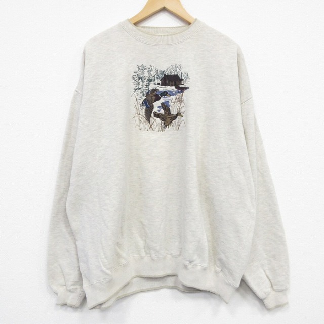 00s 長袖スウェット 鳥刺繍 グレー XL | 古着