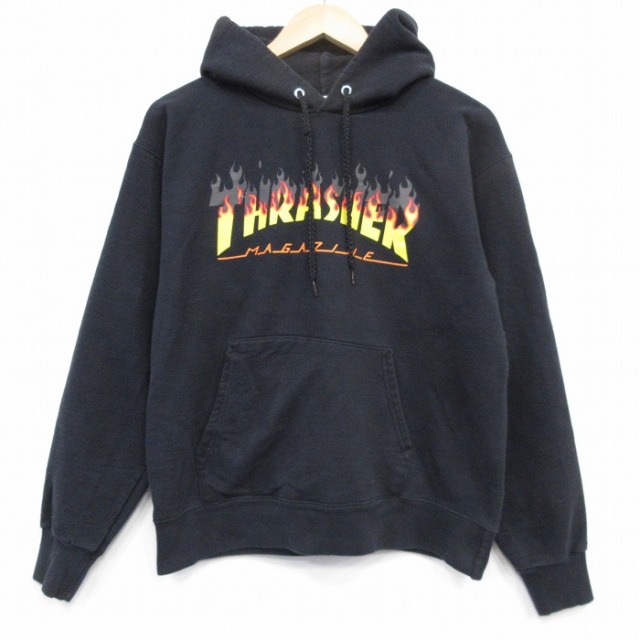 M★古着 スラッシャー 長袖 スウェット パーカー メンズ ビッグロゴ 黒 ブラック 25oct04 中古 スエット トレーナー トップス