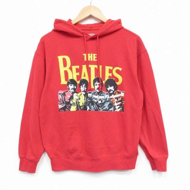 M★古着 長袖 ロック バンド スウェット パーカー メンズ ビートルズ The Beatles 赤 レッド 25oct04 中古 スエット トレーナー トップス