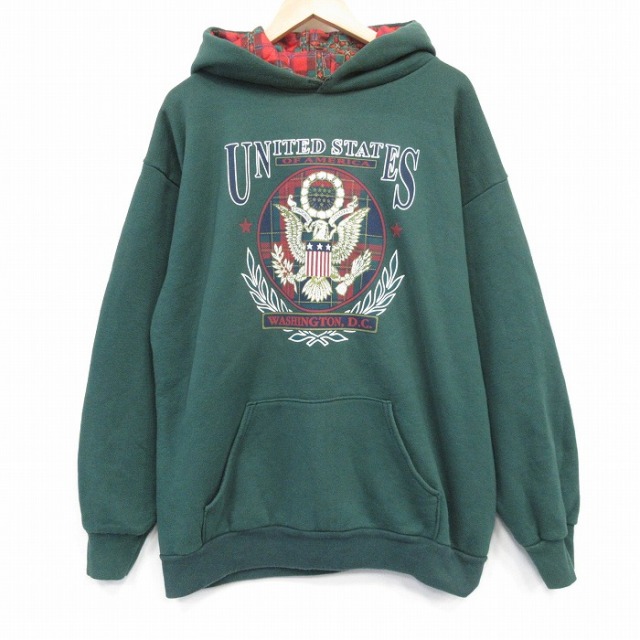 XL★古着 長袖 スウェット パーカー メンズ 00年代 00s ワシントンDC 緑 グリーン 25oct04 中古 スエット トレーナー トップス