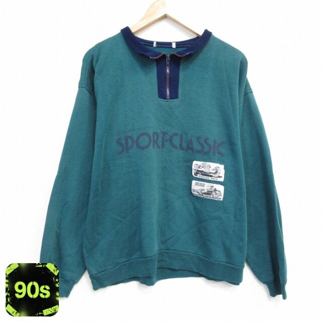 ハーフジップスウェット 90s 車 グリーン L | 古着