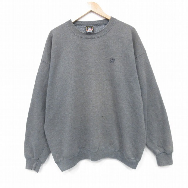 XL★古着 JCペニー 長袖 スウェット メンズ 90年代 90s USAオリンピック 大きいサイズ クルーネック USA製 濃グレー 霜降り 25oct04 中古 スエット トレーナー トップス