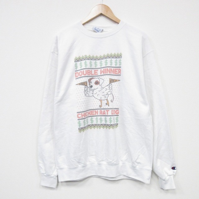 L★古着 チャンピオン champion 長袖 スウェット メンズ チキンドッグ クルーネック 白 ホワイト 25oct04 中古 スエット トレーナー トップス