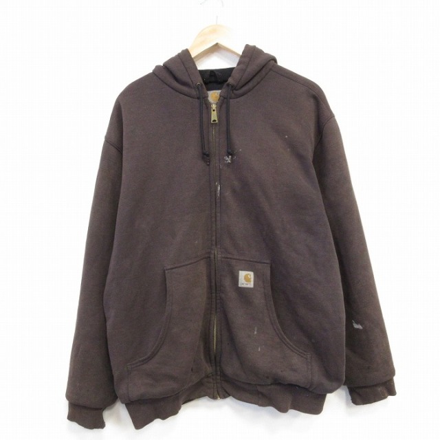 L★古着 カーハート Carhartt 長袖 フルジップ スウェット パーカー メンズ こげ茶 ブラウン 25oct04 中古 スエット トレーナー トップス
