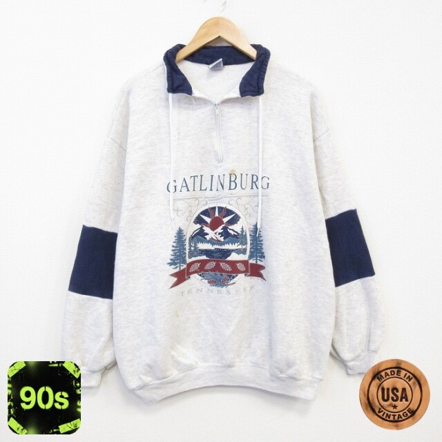 ハーフジップスウェット 90s テネシー グレー XL | 古着