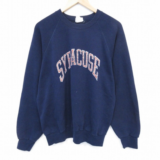 L★古着 長袖 スウェット メンズ 80年代 80s シラキュース ラグラン クルーネック 紺 ネイビー 25oct07 中古 スエット トレーナー トップス