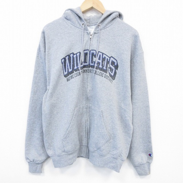 XL★古着 チャンピオン champion 長袖 フルジップ スウェット パーカー メンズ ワイルドキャッツ グレー 霜降り 25oct07 中古 スエット トレーナー トップス