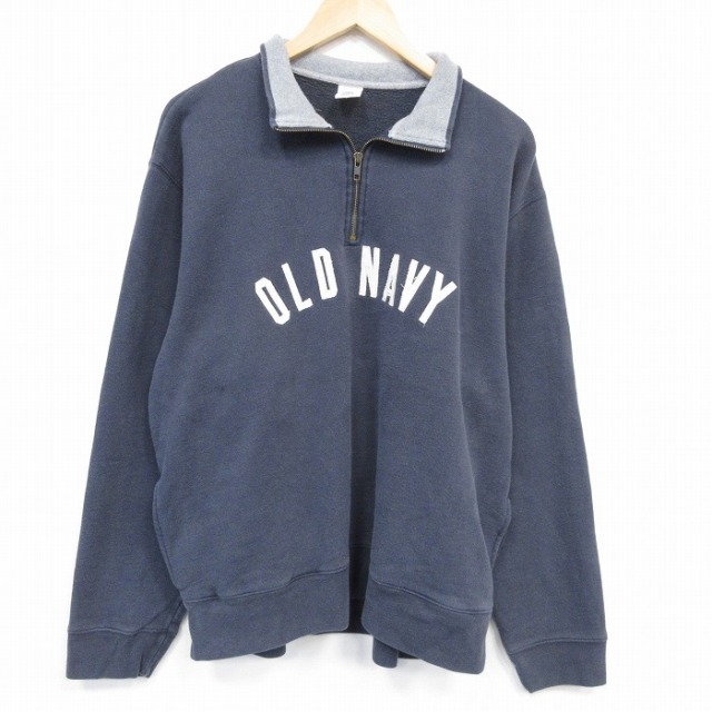 XL★古着 オールドネイビー 長袖 ハーフジップ スウェット メンズ 00年代 00s ビッグロゴ 大きいサイズ 濃グレー 25oct07 中古 スエット トレーナー トップス