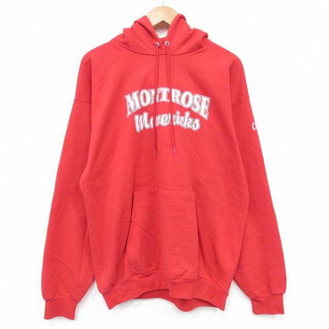 L★古着 チャンピオン champion 長袖 スウェット パーカー メンズ MONTROSE 赤 レッド 25oct06 中古 スエット トレーナー トップス