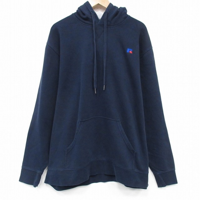 ラッセル 長袖パーカー ワンポイントロゴ ネイビー XL | 古着