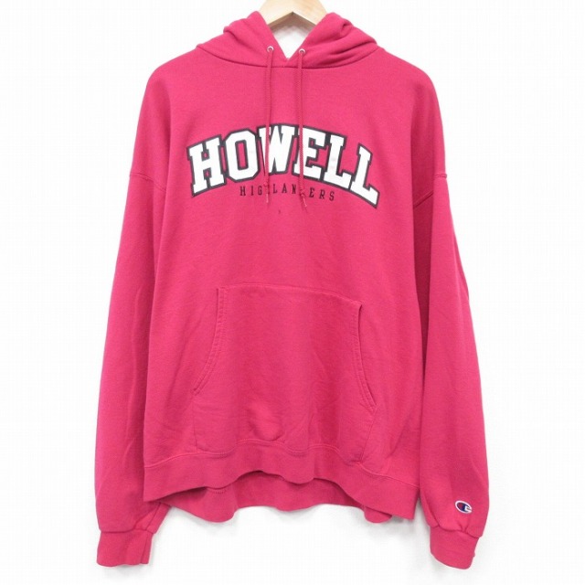 XL★古着 チャンピオン champion 長袖 スウェット パーカー メンズ 00年代 00s HOWELL 濃ピンク 25oct06 中古 スエット トレーナー トップス