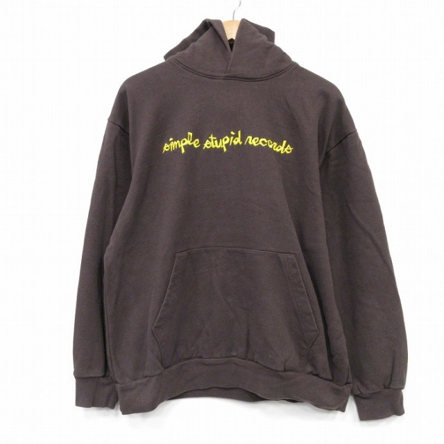 L★古着 長袖 スウェット パーカー メンズ S'imple Stupid Records 刺繍 コットン 茶 ブラウン 25oct06 中古 スエット トレーナー トップス